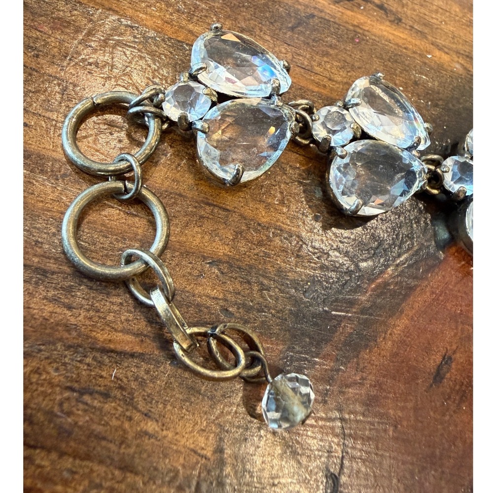 Clear Rhinestone Statement Bracelet Pear‎ Cut Bridal Adjustable Bronze Tone - Picture 3 of 4